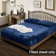 thumbnail image 5 of PHF Truly Velvet Fitted Sheet Queen Size, Luxury Super Soft Flannel  Bottom Sheet with 15" Deep Pocket for Winter, Navy Blue, 5 of 7