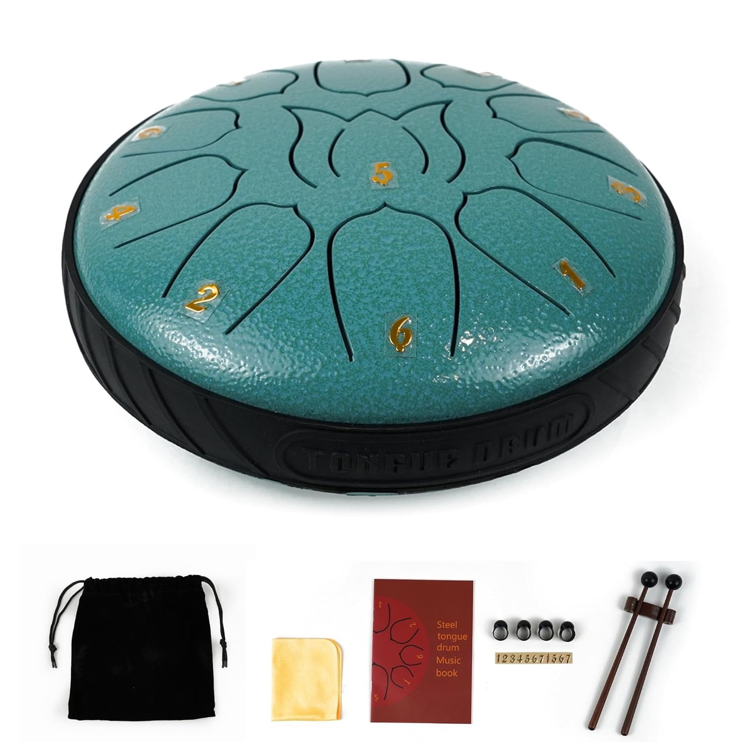 6-Inch Alloy Steel Tongue Drum with 11 Notes in C Key, Handpan Percussion Instrument for Meditation, Yoga, Music Therapy – Includes Mallets, Picks, Travel Bag & Music Book