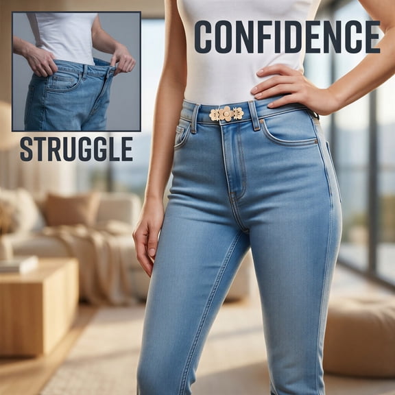 10 Pcs Pant Waist Tightener, Gold Flower Adjustable Waist Buckle, No-Sew Buckle Fix for Loose Jeans and Skirts, Removable Jean Button Pins, Tool-Free Instant Adjuster for Women