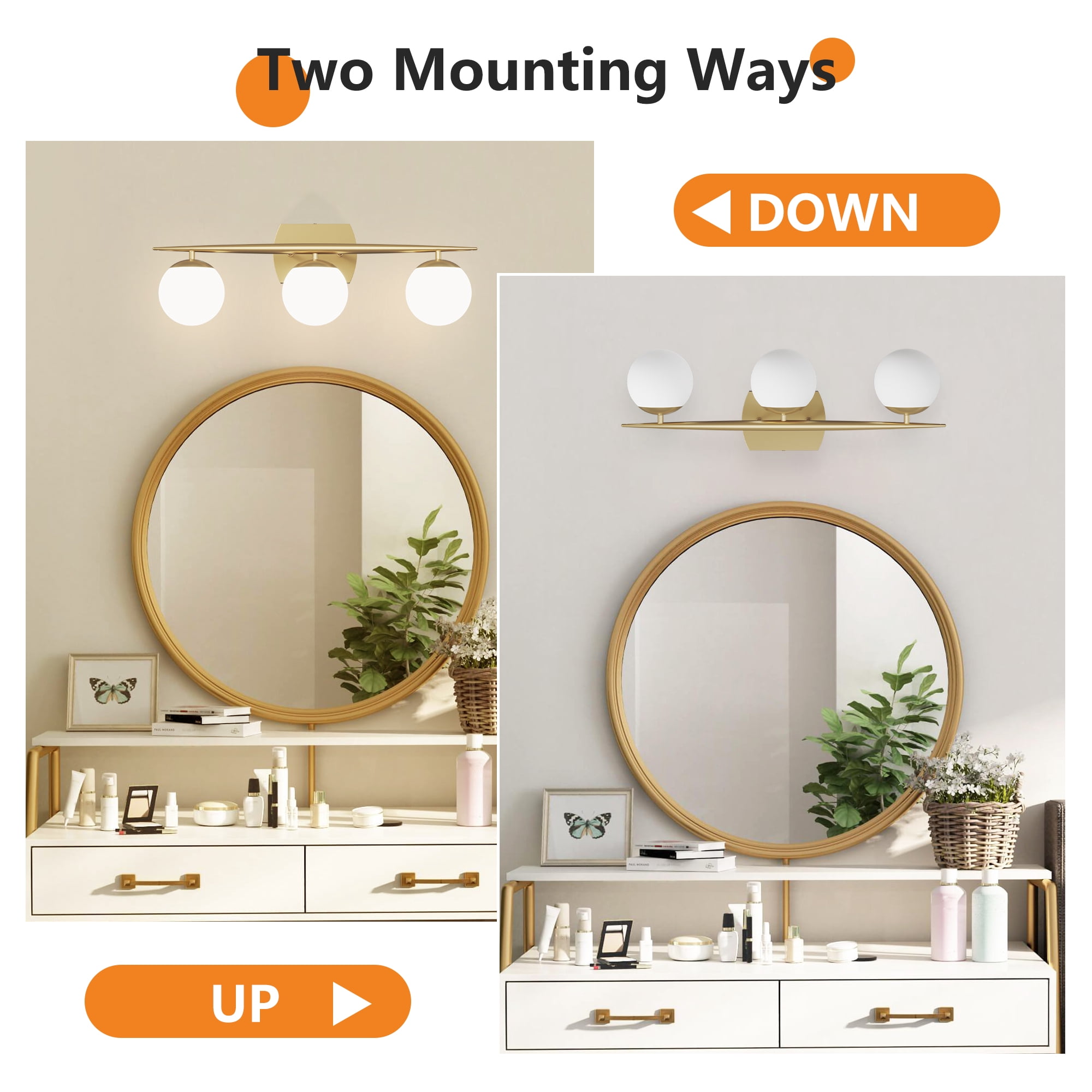 Black Vanity Lighting Fixtures, 4-Light 34.7 Inch Modern Bathroom Light with Milky White Frosted Glass Shades, Wall Lights for Bathroom, Bedroom, Living Room（G9 Bulb not Included）