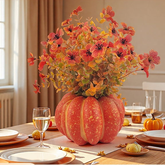 Fall Pumpkin Floral Arrangement, 11.81" Artificial Centerpiece with Orange Blooms for Thanksgiving & Halloween