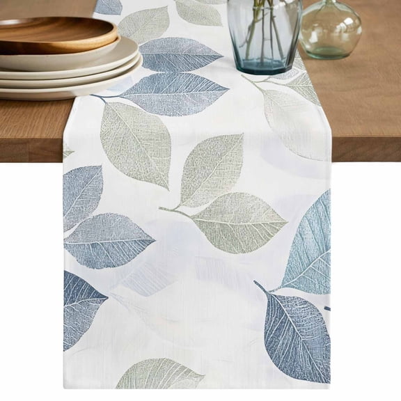 Table Runners 120 Inches Long Dress Scarves, Sage Green Blue Leaves Farmhouse Coffee/Dining/Kitchen Table Decor Table Runner for Living Room, Vintage Rustic Botanical 13x120 Inch