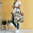 thumbnail image 6 of Open Top Canvas Tote Bag with Zipper Reusable Shopping Bag 13.5x15" Roomy Carryall Floral Pattern with Roses, 6 of 9