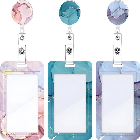 AOMRCOL 2026 New 3 Pack Heavy Duty Badge Holder with Retractable Reel, Id Name Tag Worker Badge Carabiner Clip Card Protector Cover Case