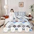 thumbnail image 4 of Castle Fairy Vintage Geometric Quatrefoil Queen Comforter Set 3 Pieces,Abstract Grid Motif Comforter Sets Queen,Skyblue Gray Pale,Reversible,1 Comforter and 2 Pillowcases, 4 of 6
