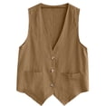 thumbnail image 4 of Endives Womens Cotton Linen Vest Casual Vest Top Outerwear Vest Stylish Short Vest Top Summer Khaki, 4 of 5