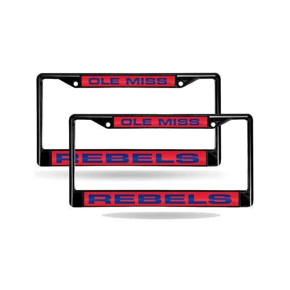 Mississippi-Ole-Miss-Rebel's Black Metal (Set of 2) Laser Cut License Plate Frames