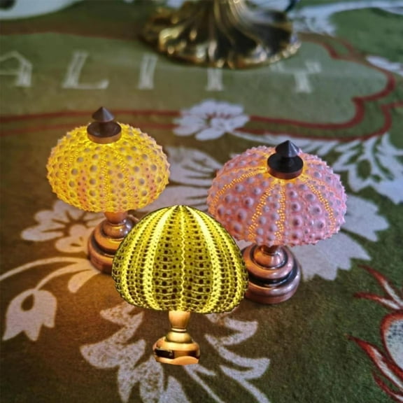 SkyAuks DIY Sea Urchin Night Light, Sea Urchin Shell Night Lamp, Funny Beach Themed Night Light Animal Night Lamp, Nightstand Lamp Creative Led Night Light for Desktop Ornament (Purple)