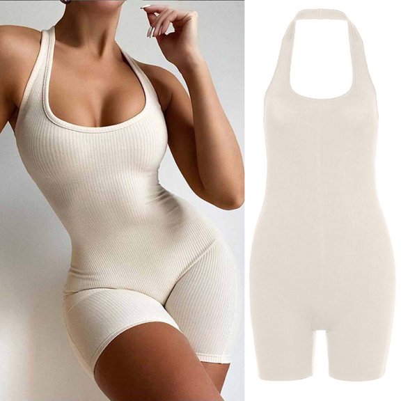 Spring Break Bodysuits for Women,GaThRRgYP Women Yoga Rompers Ribbed Bodysuit for Women,Sleeveless Shapewear,Body Sculpting Jumpsuit
