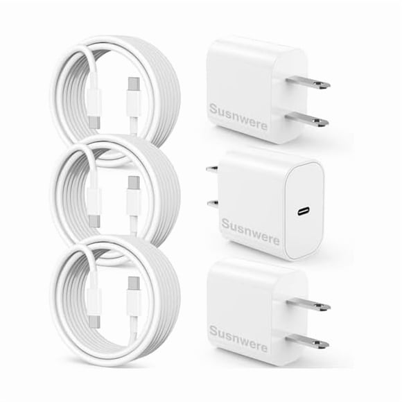 ccwmincc iPhone 15 Charger 3 Ft with 20w USB C Charger Block,3-Pack 20W Fast Wall Chargers for 15/15 Pro/Pro Max/iPad Pro AirPods/Samsung and More, with 3 Pack 3ft USB-C Cable