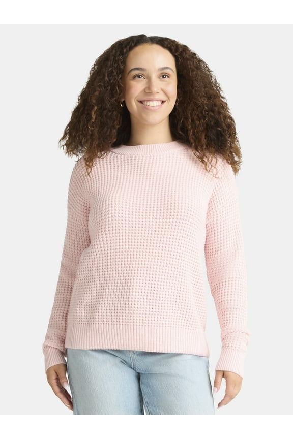 Women's and Women's Plus Waffle Stitch Sweater, Midweight, Sizes XS-4X