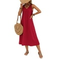 thumbnail image 2 of Dresses for Women Spring Summer Sleeveless V Neck Cotton Beach Casual Dress Wine Red XL, 2 of 7