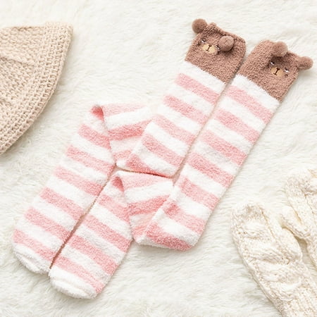 

Qazqa Womwn Coral Socks Over The Knee Thicken Warm Sleeping Towel Striped Socks