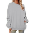 thumbnail image 3 of HNMKIU Women's Pocket Detail Oversized Long Length Round Neck Pullover Sweatshirt Top Grey，L, 3 of 8