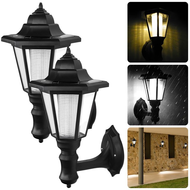 Eummy 1/2 Uds Hexagono Solar Wall Lanterns Energía Solar Foco LED Wall Montado IP65 Impermeable Encendido/apagado Automático Lámpara Solar Decorativa Wall para Outdoor