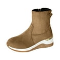 thumbnail image 6 of Rokment Womens Platform Wedge Mid Calf Boots with Side Zipper Stylish Casual Suede Mid Heel Walking Work Short Booties Fall Winter Brown Size 8, 6 of 7