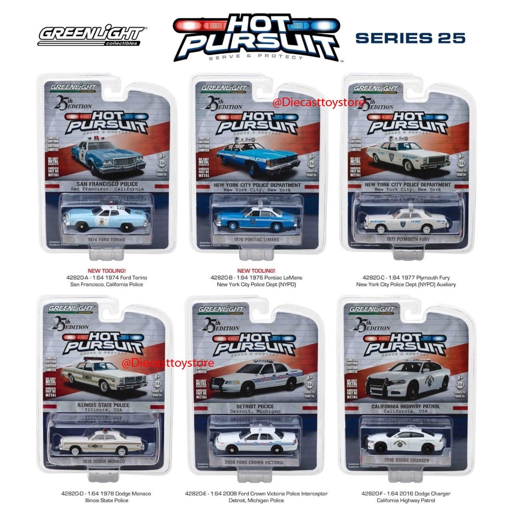 GREENLIGHT 164 HOT PURSUIT SERIES 25 ASSORTMENT SET OF 6 42820