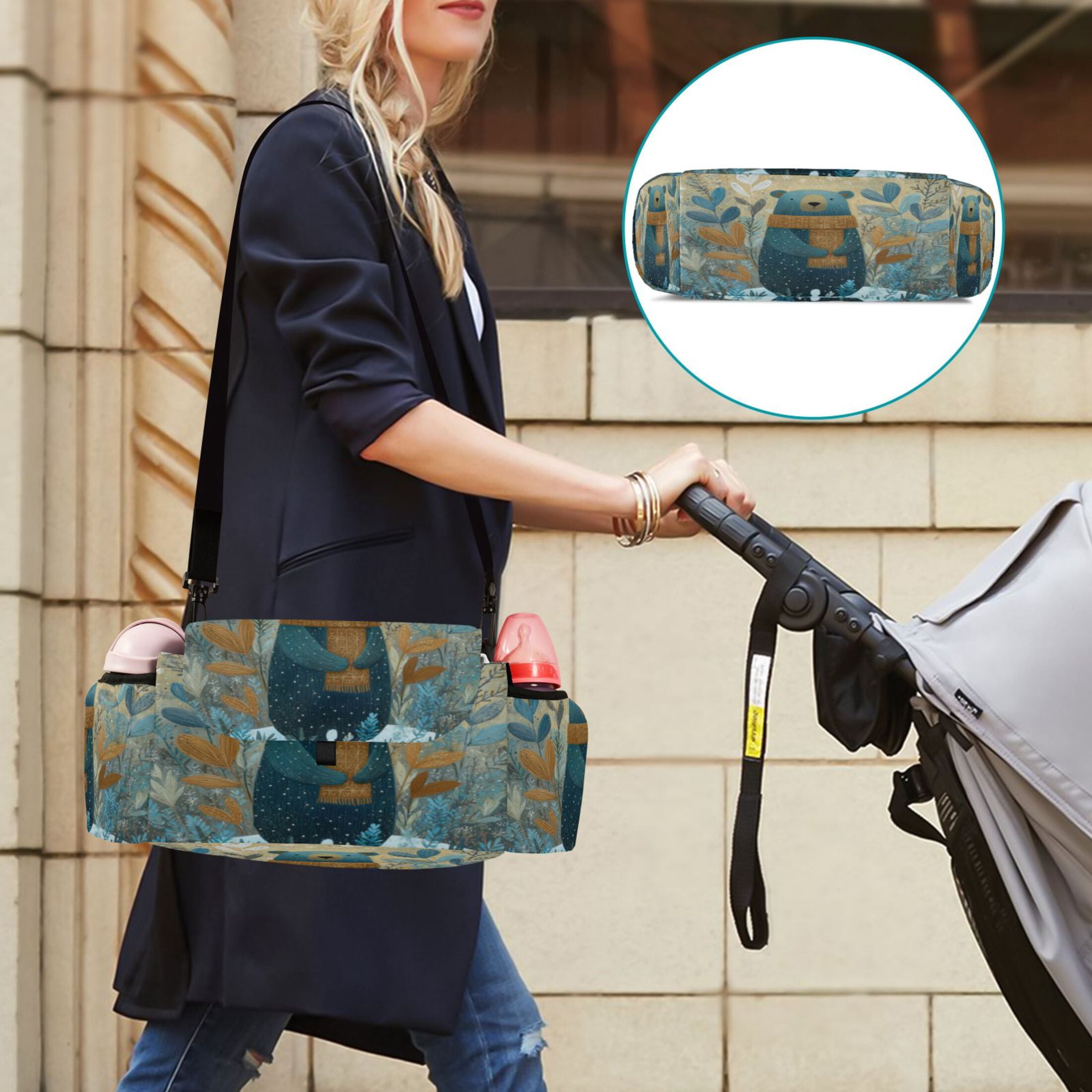 DIXRUYEE Stroller Organizer Scarfed Forest Bear Printed