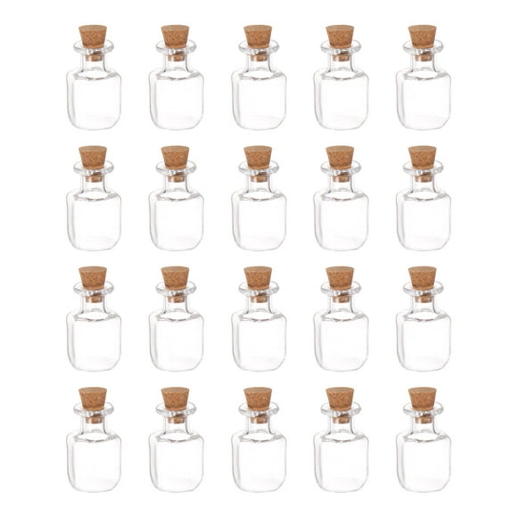 Mini Glass Bottles with Cork Square Shape Wishing Bottle, 20 Pieces