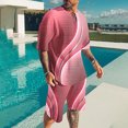 thumbnail image 1 of Vedolay Short Sets Men Casual 2 Piece Outfits for Men Shorts Sleeve Shirts and Shorts Suit,Pink XXL, 1 of 3