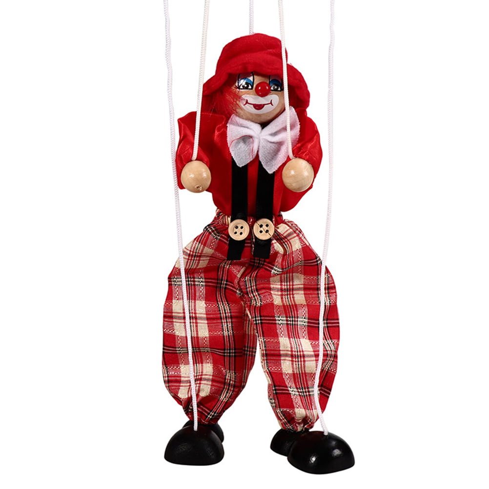 Awesome Fun Small 4.5" Clown Doll Wood Swing Puppet Mardi Gras Toy 