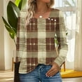 thumbnail image 2 of Moxiu Womens Work Tops Fall Long Sleeve Shirts for Women Plaid Asymmetric Square Neck Tunic Tops Decorative Buttons Khaki,XXXL, 2 of 7