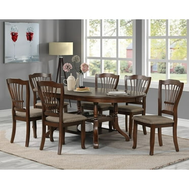 GTU Furniture 7-Piece Expresso Wooden Dining Set with Oval Extendable Table and 6 Fabric Seat Chairs