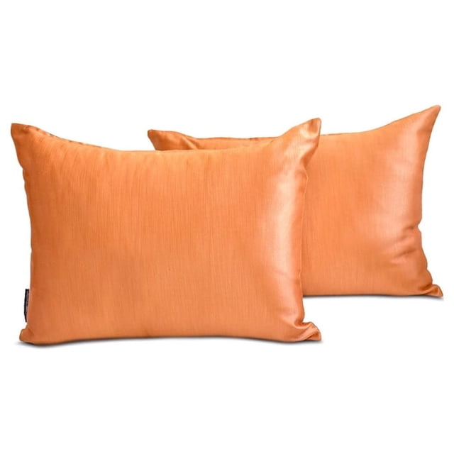 Funda de cojín lumbar decorativa HomeCentric naranja, paquete de 2, 30 x 35 cm (12 x 14 pulgadas), funda de cojín rectangular lisa de satén, estilo moderno liso - Satén flameado naranja