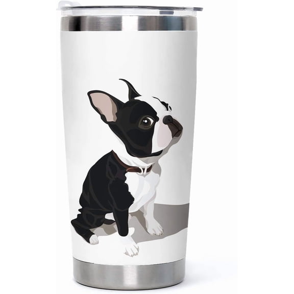 Boston Terrier Stainless Steel Tumbler with Lid 20oz Funny Bulldog Vacuum Insulated Tumbler Ideal Gifts to Dog Mom, Dad, Kids, Water Coffee Cup Travel Mug Home Office Outdoor Mug