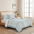 thumbnail image 5 of Quilts Full Size, Teal Beige Checkered Soft Comforter Bedding Set for Bed, Summer Modern Minimalist Lightweight Quilted Bedspread with Pillow Cover(2 Pieces) for All Season, 78x90 Inch, 5 of 9