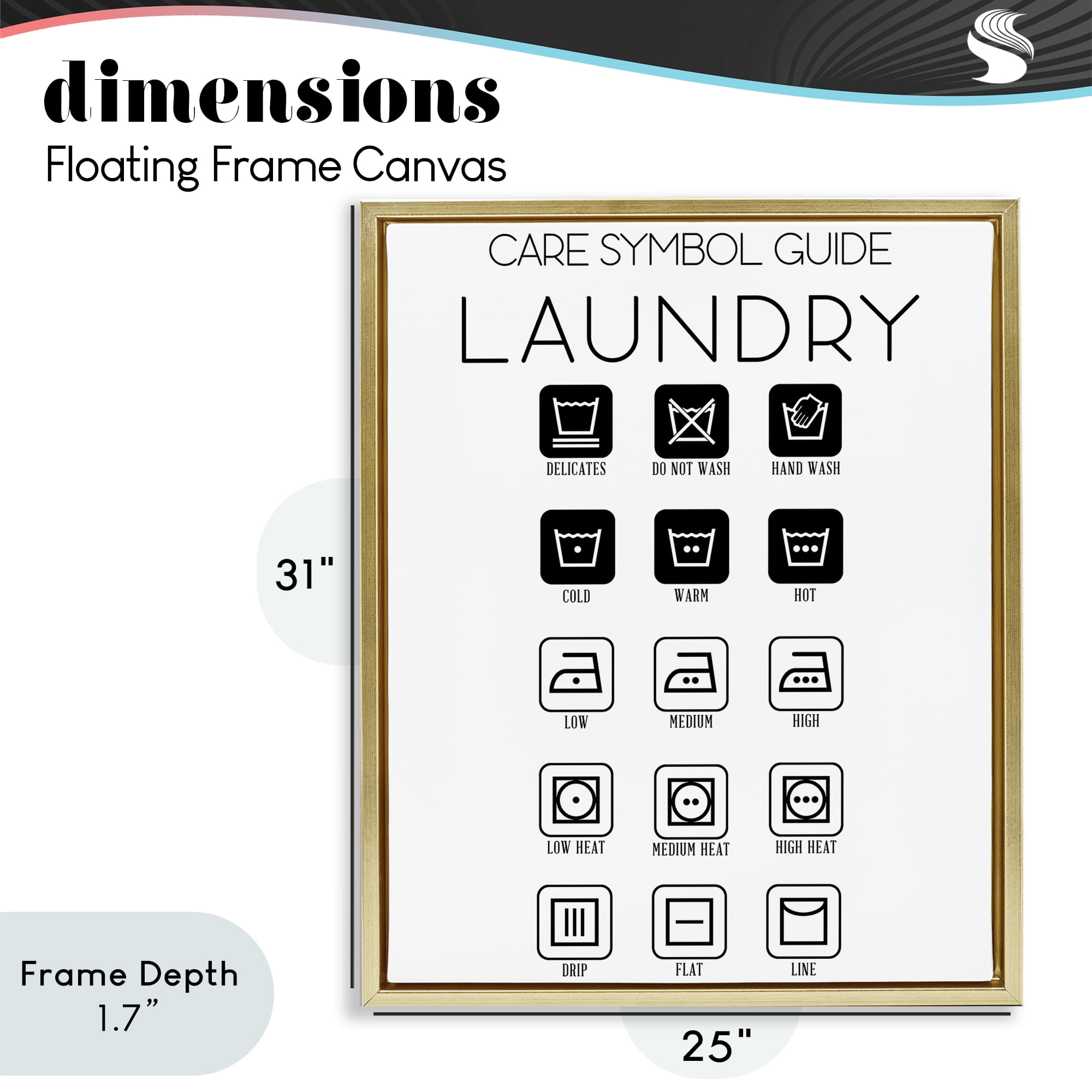 Stupell Industries Laundry Care Symbol Guide Gold Framed Floater Canvas Wall Art, design by SD Graphics Studio