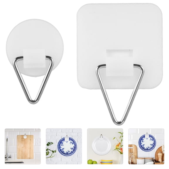 AURARMLET 20pcs Self-Adhesive Wall Plate Hangers for Decoration, Strong Load-Bearing White ABS with Stainless Steel Hooks