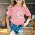 thumbnail image 2 of MIXUE Toddler Girls Tops & T-Shirts Children Fashion Casual Letter Print Round Neck Loose Short Sleeve Pullover Tee Shirts Sportwear,Pink,3-4 Years, 2 of 4