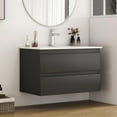 thumbnail image 2 of 32'' Wall Mounted Bathroom Vanity with Sink Combo,2 Drawers,Floating Bathroom Vanity with Rounded Drawer Fronts,Modern Wooden Cabinet with Soft Close System,Ceramic Sink,No Faucet,Black Brown, 2 of 7