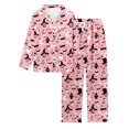 thumbnail image 4 of Womens Pajama Sets Halloween Satin Button Down Full Length Pant 2pc Nightwear Halloween Pajamas for Women Set Pink M, 4 of 5