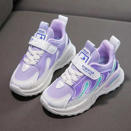 

kpoplk Cute Shoes For Teen Girls Fashion All Seasons Children Sports Shoes Girls Boys Flat Sole Thick Sole Non Slip Lace Up(Purple)