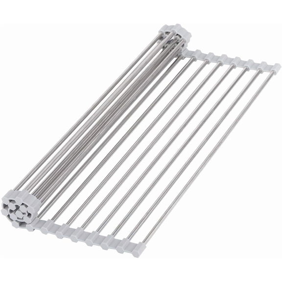 Over Sink Dish Drying Rack,Stainless steel 17.7" L x 11.8" W Large Over The Sink Roll Up Dish Drainer-Foldable Sink Drying Rack Rolling Drain Mats Anti-Slip Multipurpose for Kitchen Counter