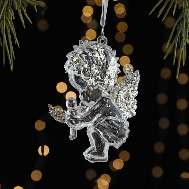 Adorno colgante navideño de plástico brillante | Pequeño adorno navideño blanco para hacer tú mismo, 10 x 12 cm, ligero, para colgar en el árbol | Decoración navideña para ventana y chimenea