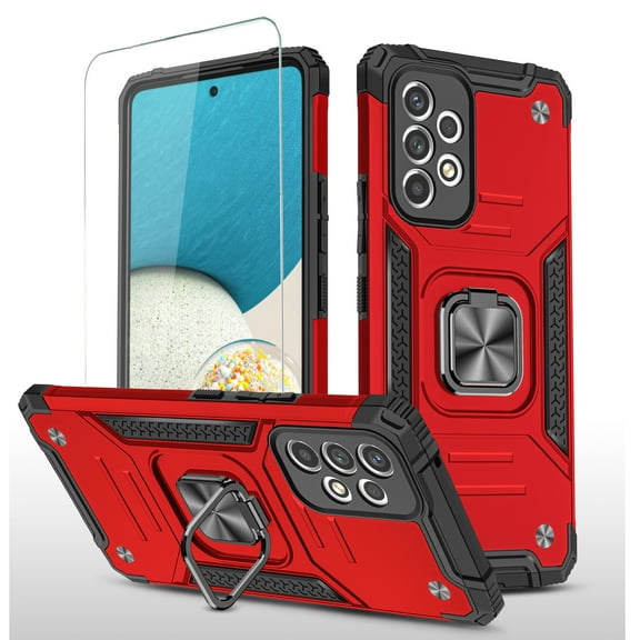 NIFFPD Galaxy A53 5G Case, Samsung A53 5G Case with Screen Protector, Ring Kickstand Shockproof Cover for Samsung Galaxy A53 5G Red