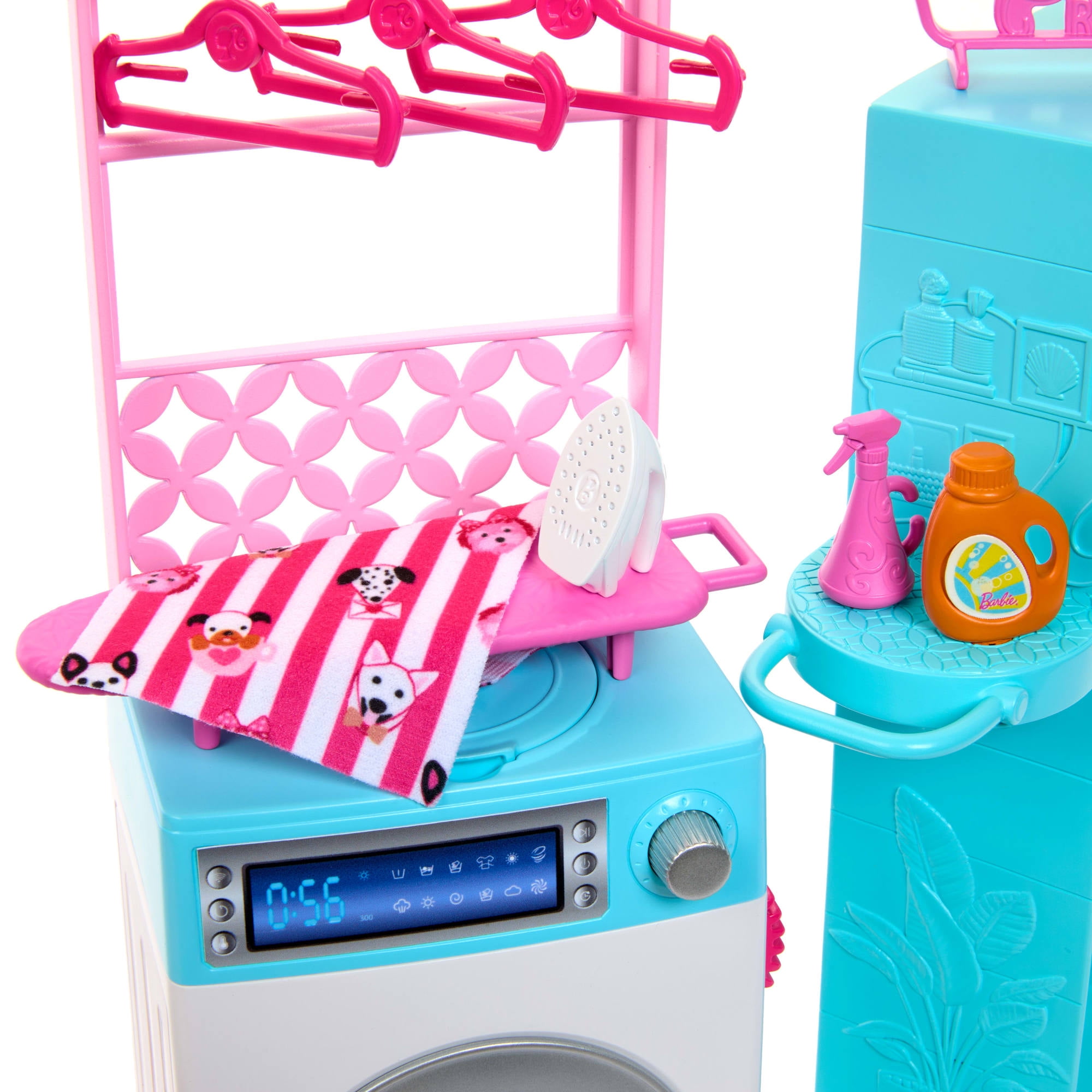 Barbie World Spinning Washer & Dryer Toy Playset with Laundry Accessories like Hangers, Basket, & Mo(图5)