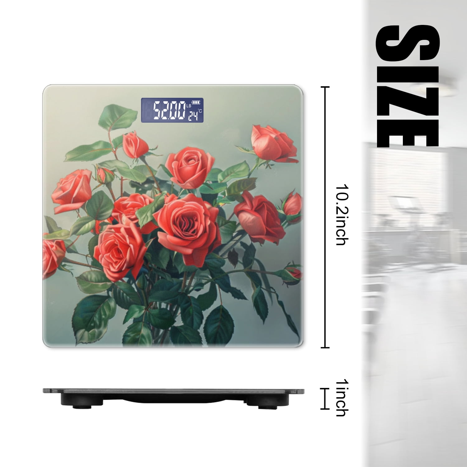 High Precision Body Weight Scale Smart Bathroom Scales with Large LCD Display(400lbs),Decorative for Bedroom-Bouquet Of Red Roses With Green Leaves And Soft Lighting