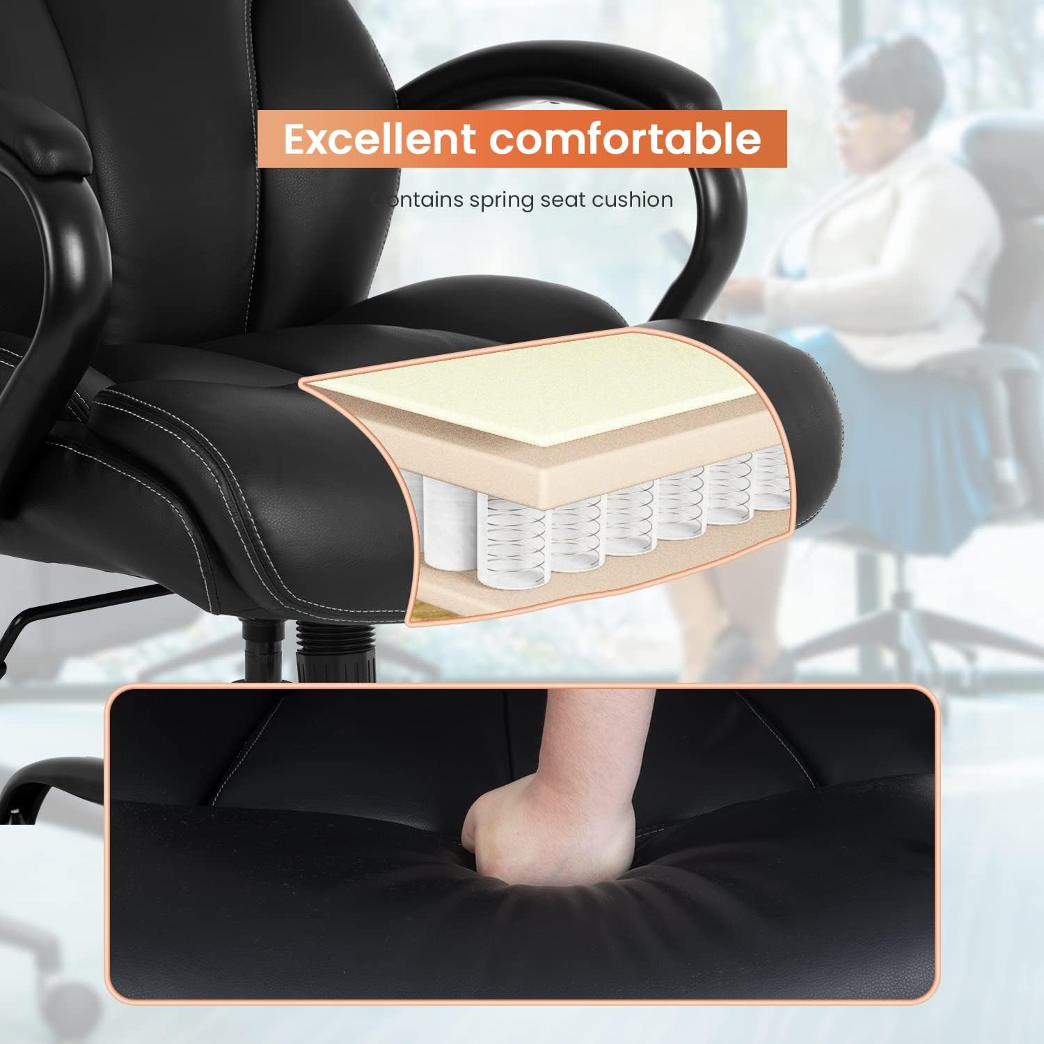 Dkelincs Ergonomic Office Chair Big and Tall Wide Seat Desk Chair 500 lbs Adjustable Computer Chair with Lumbar Support, Black