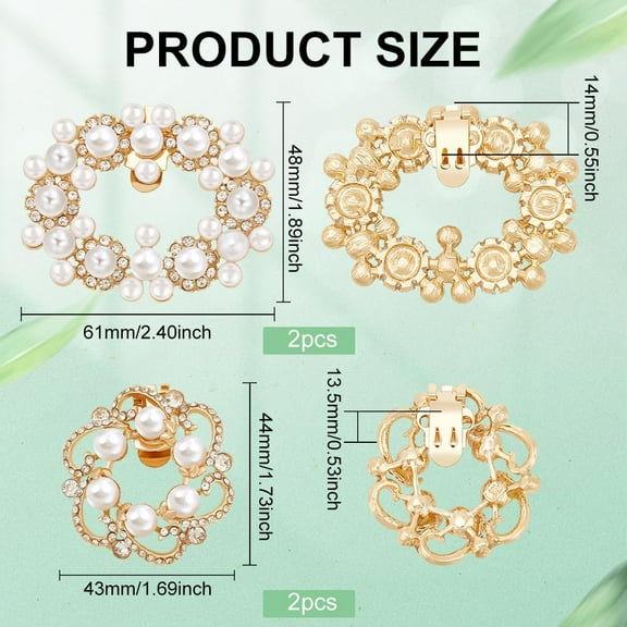 4 Pcs Pearl Rhinestone Wedding Shoe Clips 2 Styles Flower & Oval Crystal Pearl Shoe Buckles Detachable Golden Shoe Clips Rhinestone Alloy Shoe Jewelry Decoration