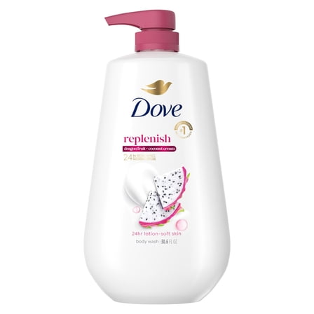 Dove Body Wash for 24hr Lotion-Soft Skin Replenish Dragon Fruit and Coconut Cream Moisturizing Skin Cleanser with No Sulfates No Parabens, 30.6 fl oz