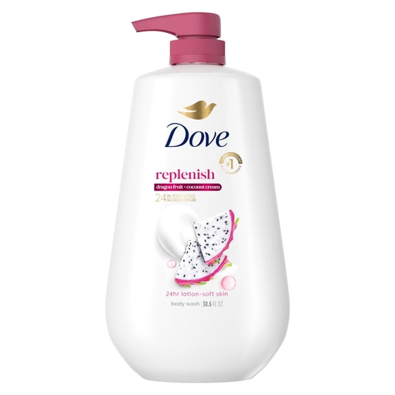 Dove Body Wash for 24hr Lotion-Soft Skin Replenish Dragon Fruit and Coconut Cream Moisturizing Skin Cleanser with No Sulfates No Parabens, 30.6 fl oz