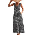 thumbnail image 2 of Vestido con cinturón, vestido de verano con escote en V, estampado con cinturón, dobladillo suelto, compacto y ligero, 2 of 6