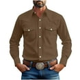 thumbnail image 3 of Feancey Mens Cargo Shirt Long Sleeve Cotton Work Shirts Vintage Casual Button Down Shirt Outdoor Hiking Camping Tops with Pockets Bronze L, 3 of 8