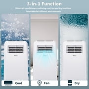 Shinco 8,000 BTU Grey Portable Air Conditioner - 3-in-1 Cool/Dehumidifier/Fan for Rooms Up to 350 sq.ft, Remote Control & 24H Timer, Compact AC Unit for Bedroom/Office