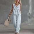 thumbnail image 4 of Women's 2 Piece Outfits Lounge Sets Women's Summer Solid Color V-Neck Shirt Top With Pocket Casual Shorts Set Light Blue Xl, 4 of 6