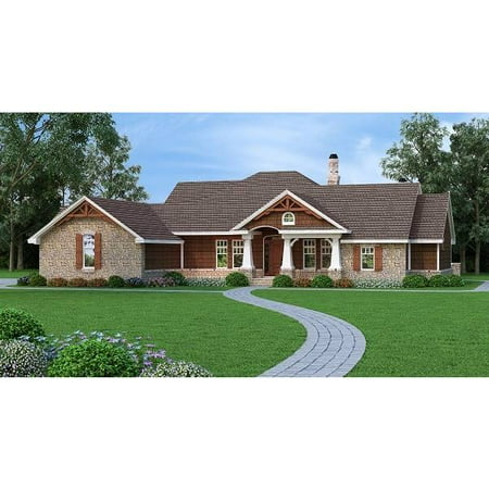 TheHouseDesigners-2015 Craftsman House Plan with Slab Foundation (5 Printed Sets)